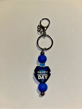 ‘Happy Father’s Day’ Blue & Black Suit w/Tie Keychain & Blue Accent Beads